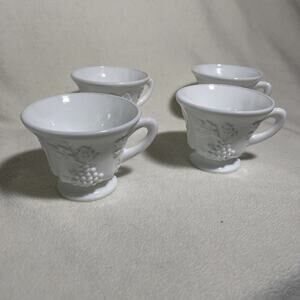 LOT of 4 VINTAGE White Milk Glass Indiana Colony Harvest Grape Pedestal Cups